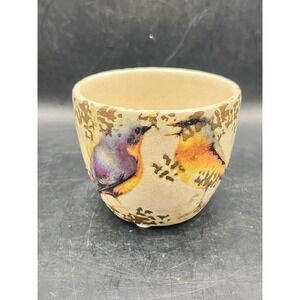 Ceramic Bird Crackle Glaze Rustic Planter Cream Brown 3" x 3" Succulent Decor
